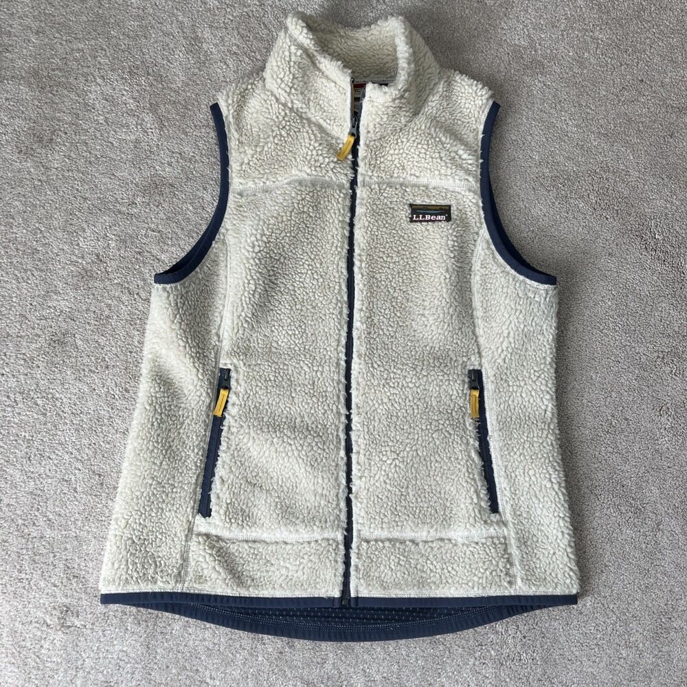 L.L. Bean Cream and Navy Fleece Vest